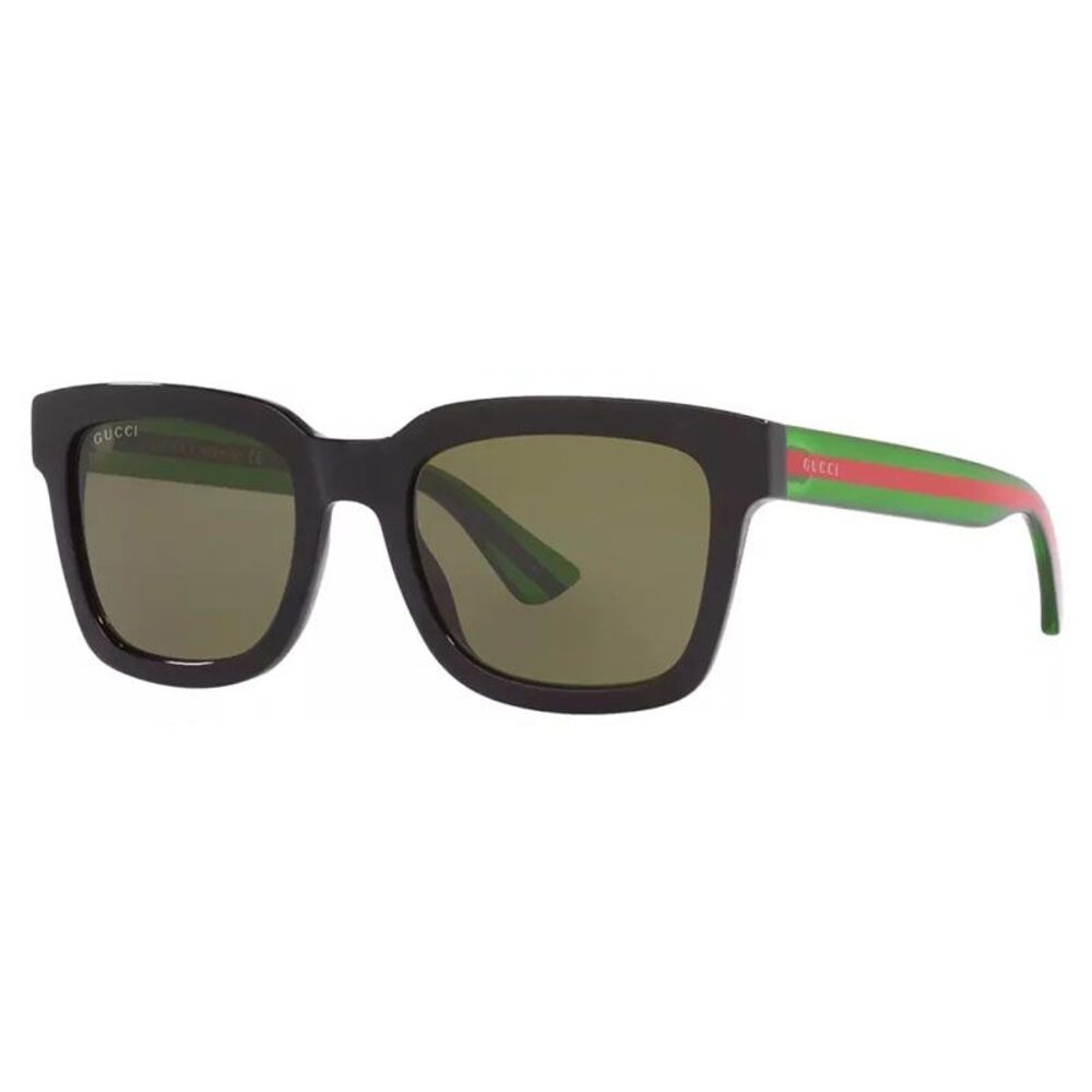 Gucci Sunglasses Square Full Rim, Black and Green with Red Stripe Frame and